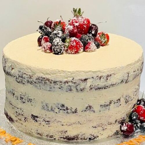 Chocolate Cake Fruits Topping with Buttercream Layers