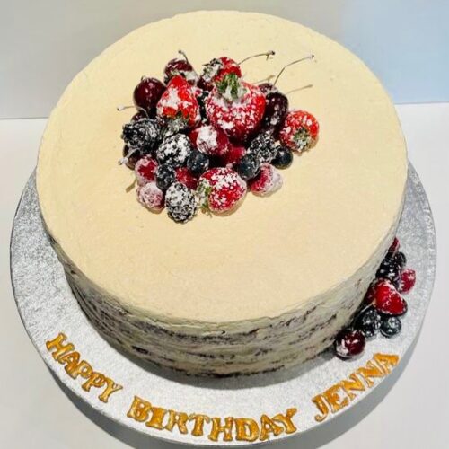 Chocolate Cake Fruits Topping with Buttercream Layers