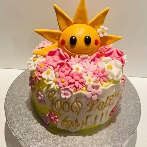 Sunshine and Flowers Vanilla sponge cake with strawberry jam layers