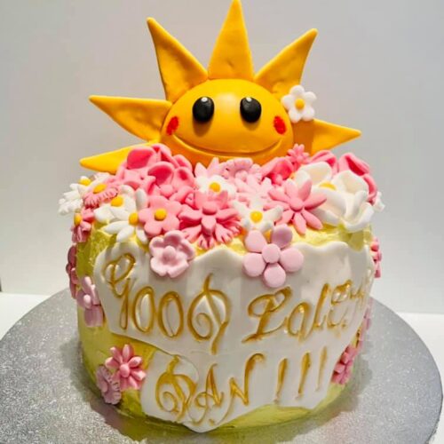 Sunshine and Flowers Vanilla sponge cake with strawberry jam layers
