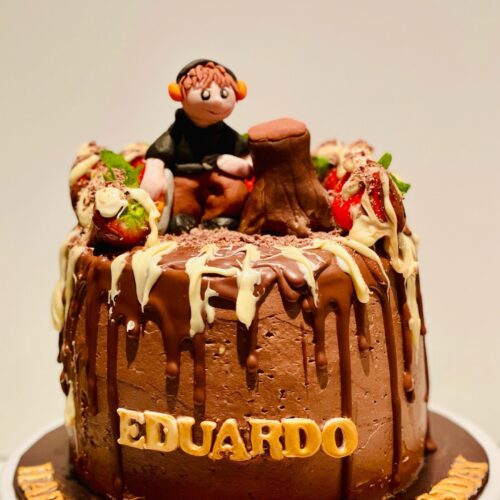 Chocolate Cake with Strawberry  and Tree man Topper
