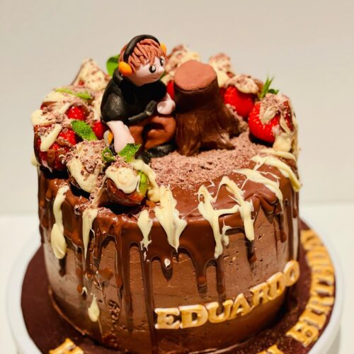 Chocolate Cake with Strawberry  and Tree man Topper