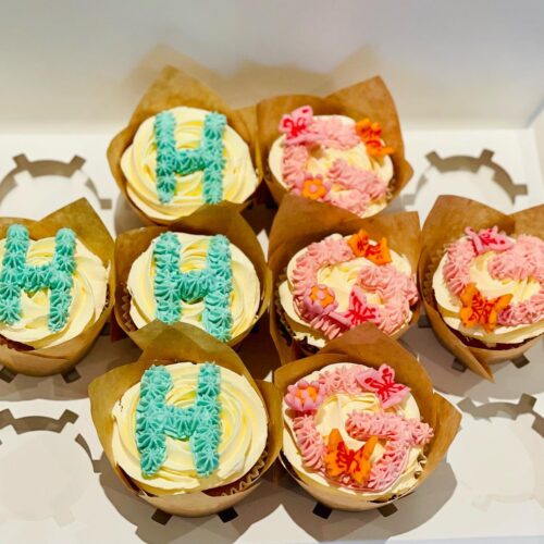 Vanilla Cupcakes with Alphabet Buttercream Topper