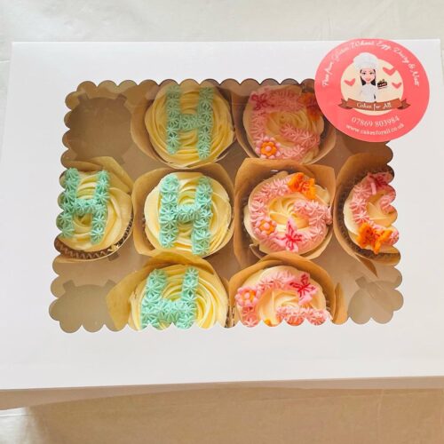 Vanilla Cupcakes with Alphabet Buttercream Topper