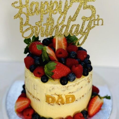 Naked Vanilla Sponge Cake with Fruits Topper
